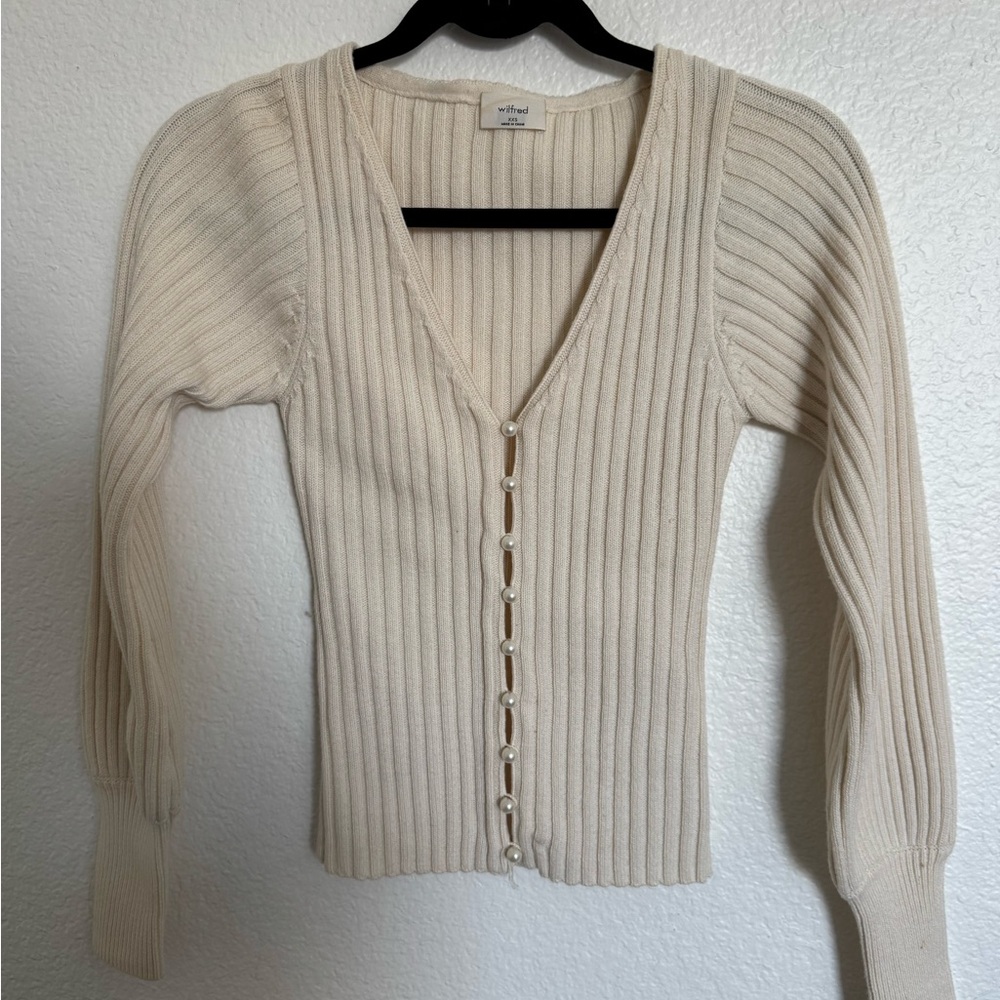 Wilfred Cream Ribbed Cardigan